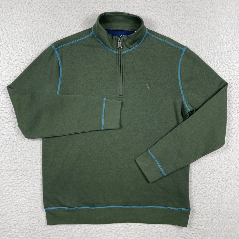 Robert Graham Quarter Zip Pullover Mens Small Green Contrast‎ Stitching Classic